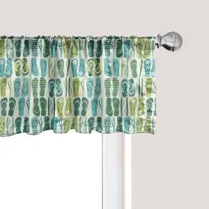 Ambesonne Flip Flop Window Valance, Funky Beach Slippers Blended Aqua and Exotic Nature Colors, Curtain Valance for Kitchen Bedroom Decor with Rod Pocket, 54" X 18", Blue Green