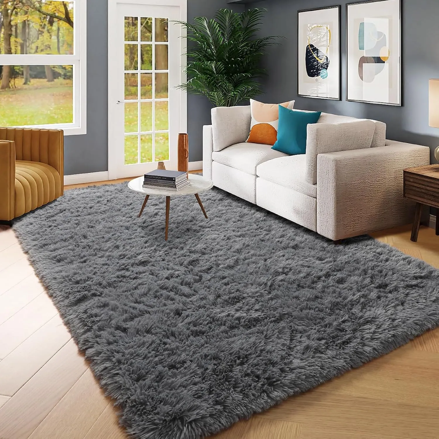 Amdrebio Grey Area Rugs for Bedroom Living Room, Fluffy Fuzzy Modern Rugs for Kids Room, Furry Floor Shaggy Throw Gray Carpet for Baby Nursery Preppy Dorm Office, Home Decor, Farmhouse Thick Rug 4x6
