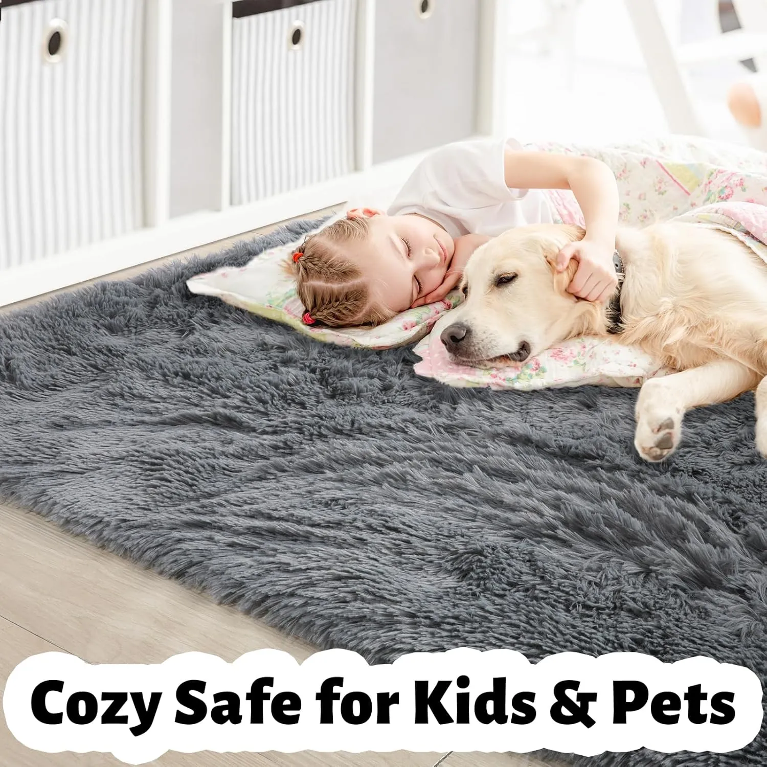 Amdrebio Grey Area Rugs for Bedroom Living Room, Fluffy Fuzzy Modern Rugs for Kids Room, Furry Floor Shaggy Throw Gray Carpet for Baby Nursery Preppy Dorm Office, Home Decor, Farmhouse Thick Rug 4x6