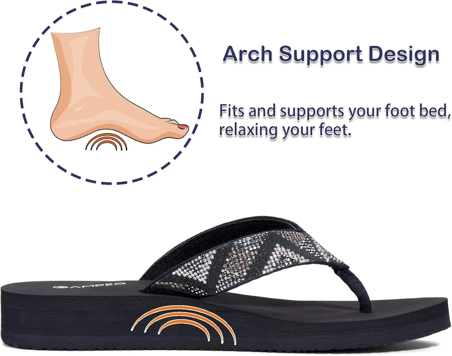 Ampeo Women's Arch Support Flip Flops Comfortable Casual Summer Beach Thong Sandals