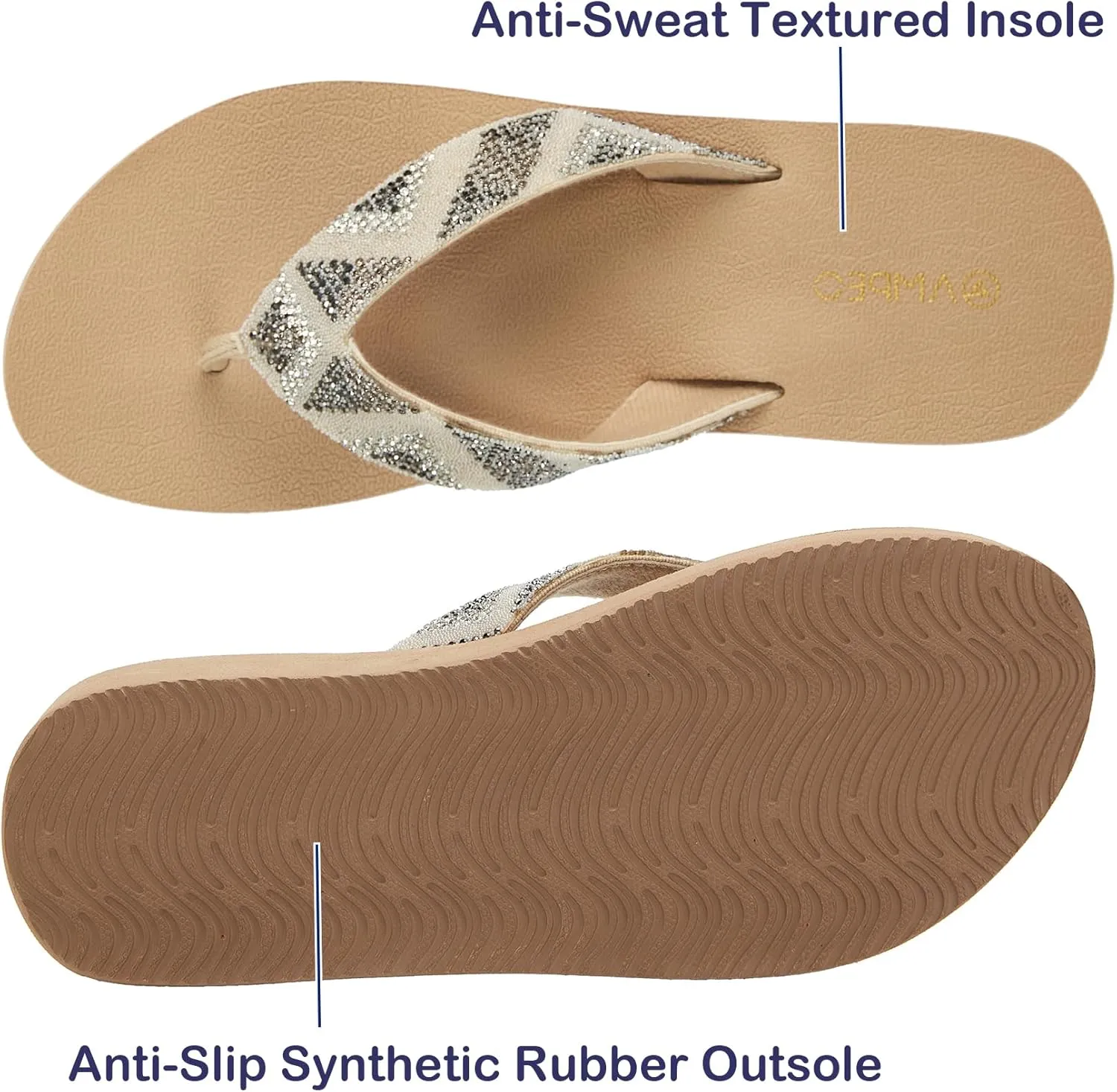 Ampeo Women's Arch Support Flip Flops Comfortable Casual Summer Beach Thong Sandals