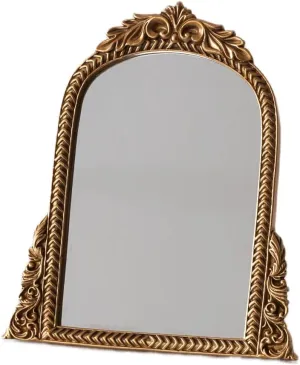 Antique Gold Tabletop Mirror, Vintage Arch Carved Frame, 11.8" x 9.6" Vanity Makeup Desk Mirror for Bedroom, Living Room, or Table Décor