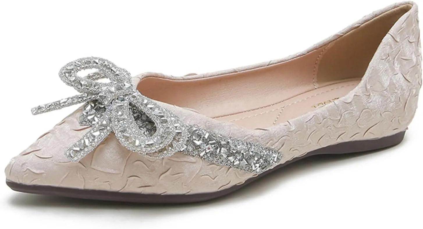 AOQUNFS Women's Flats Shoes Pointed Toe Satin Comfortable Dressy Slip On Ballet Flat