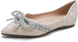 AOQUNFS Women's Flats Shoes Pointed Toe Satin Comfortable Dressy Slip On Ballet Flat