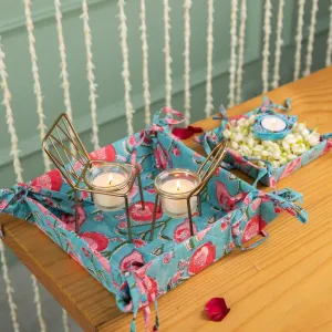 Aqua Floral Blockprinted Foldable Tray