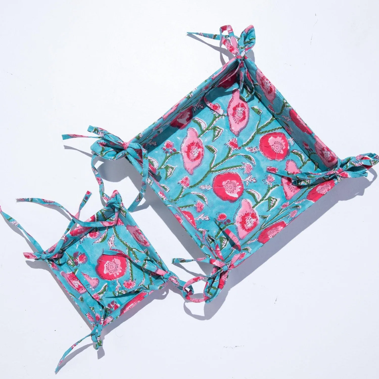 Aqua Floral Blockprinted Foldable Tray