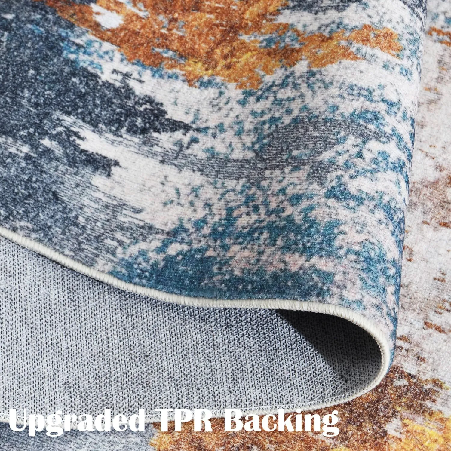 Area Rug 6x9 Washable Rugs Modern Abstract Area Rug Soft Non-Slip Non-Shedding Faux Wool Stain Resistant Floor Carpets for Living Room Bedroom Dining Room Kids Room Home Office (Blue, Grey, Gold)