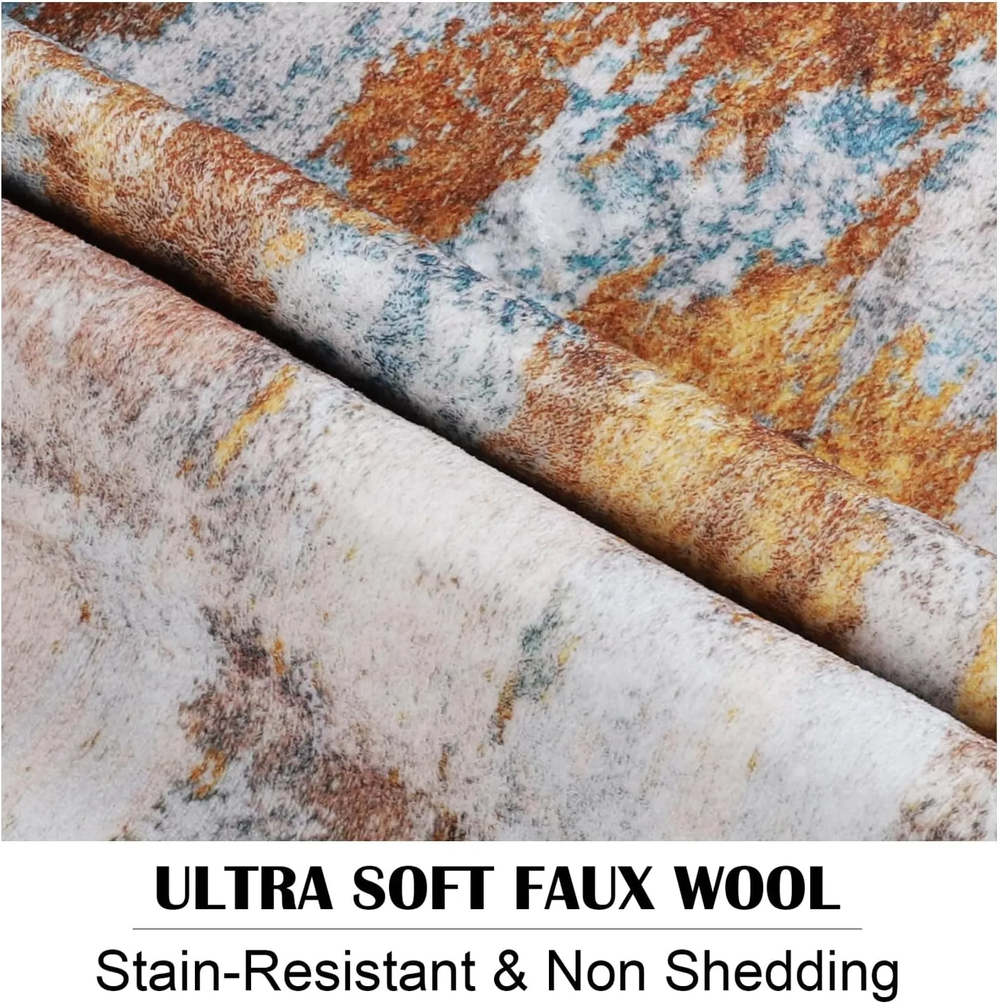 Area Rug 6x9 Washable Rugs Modern Abstract Area Rug Soft Non-Slip Non-Shedding Faux Wool Stain Resistant Floor Carpets for Living Room Bedroom Dining Room Kids Room Home Office (Blue, Grey, Gold)