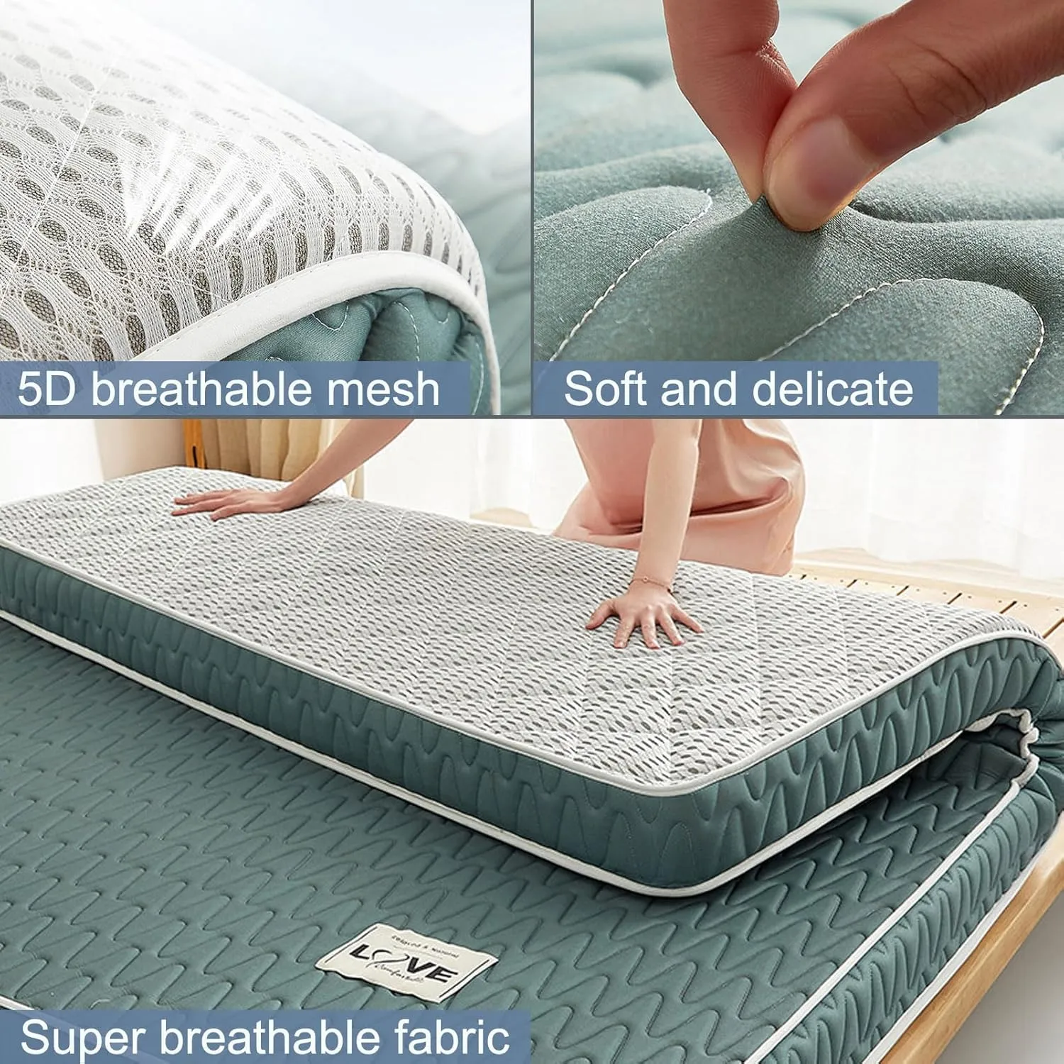ARMERI Foldable Japanese Floor Mattress, Futon Mattress Roll Up, Foldable Mattress, Tatami Mat, Camping Mattress and Couch Mattress Pad for Floor Folding Mattress,B,Twin(35x80in/90x200cm)