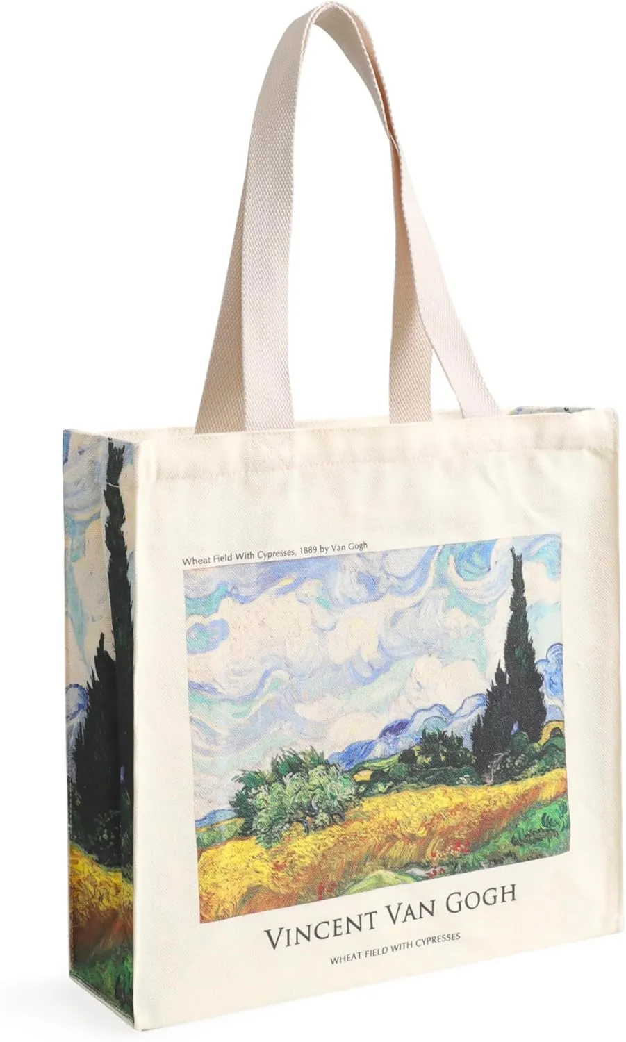 Art Canvas Tote Bag for Women with false flat bottom, zippers,interior Pocket,suitable for Shopping,Work,Travel