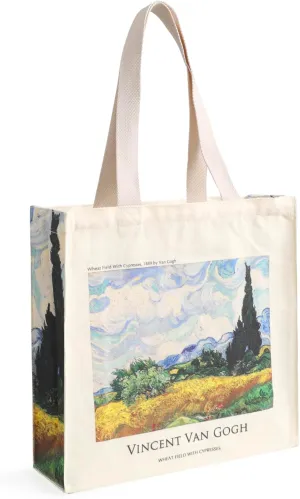 Art Canvas Tote Bag for Women with false flat bottom, zippers,interior Pocket,suitable for Shopping,Work,Travel