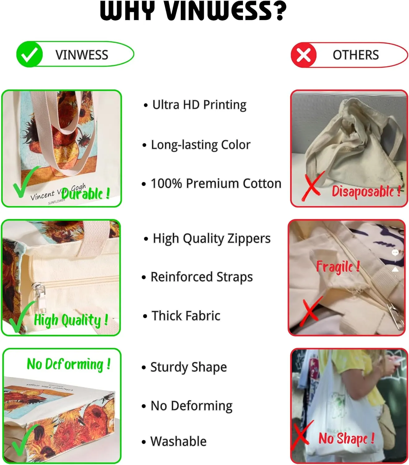 Art Canvas Tote Bag for Women with false flat bottom, zippers,interior Pocket,suitable for Shopping,Work,Travel