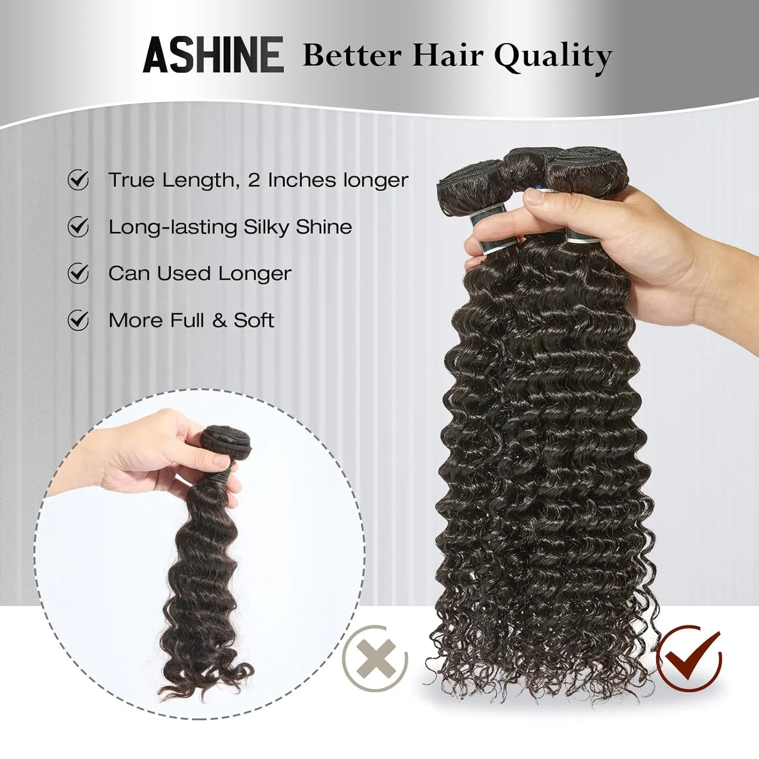 ASHINE Human Hair Bundle Deep Curly Water Wave, Unprocessed Cambodian Raw Hair 20 Inch, Flip Over Quick Weave Wet and Wave Bundles for Women Natural Black