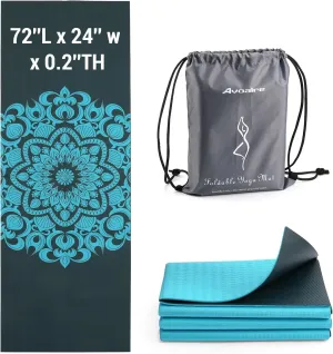 Avoalre Foldable Travel Yoga Mat Print | 5mm &6mm Thick Large Pilates Mat | Non-Slip High Density Floor Exercise Mat for Home Workout | Eco-Friendly Folding Fitness Mat for Women Men with Carrying Bag