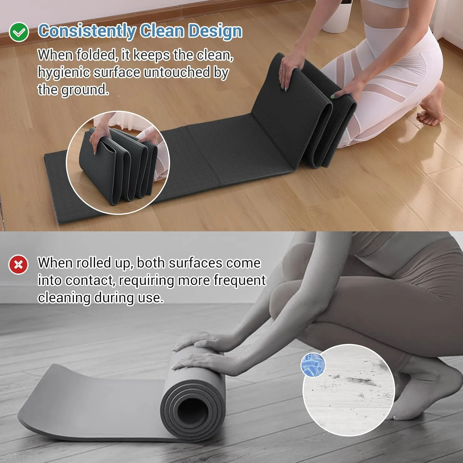 Avoalre Foldable Travel Yoga Mat Print | 5mm &6mm Thick Large Pilates Mat | Non-Slip High Density Floor Exercise Mat for Home Workout | Eco-Friendly Folding Fitness Mat for Women Men with Carrying Bag