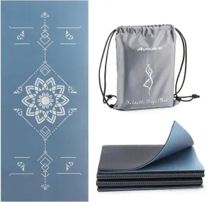 Avoalre Foldable Travel Yoga Mat Print | 5mm &6mm Thick Large Pilates Mat | Non-Slip High Density Floor Exercise Mat for Home Workout | Eco-Friendly Folding Fitness Mat for Women Men with Carrying Bag