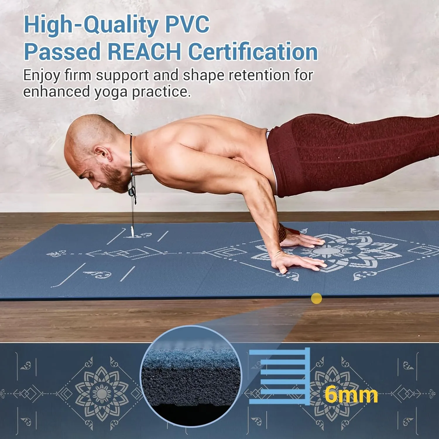Avoalre Foldable Travel Yoga Mat Print | 5mm &6mm Thick Large Pilates Mat | Non-Slip High Density Floor Exercise Mat for Home Workout | Eco-Friendly Folding Fitness Mat for Women Men with Carrying Bag