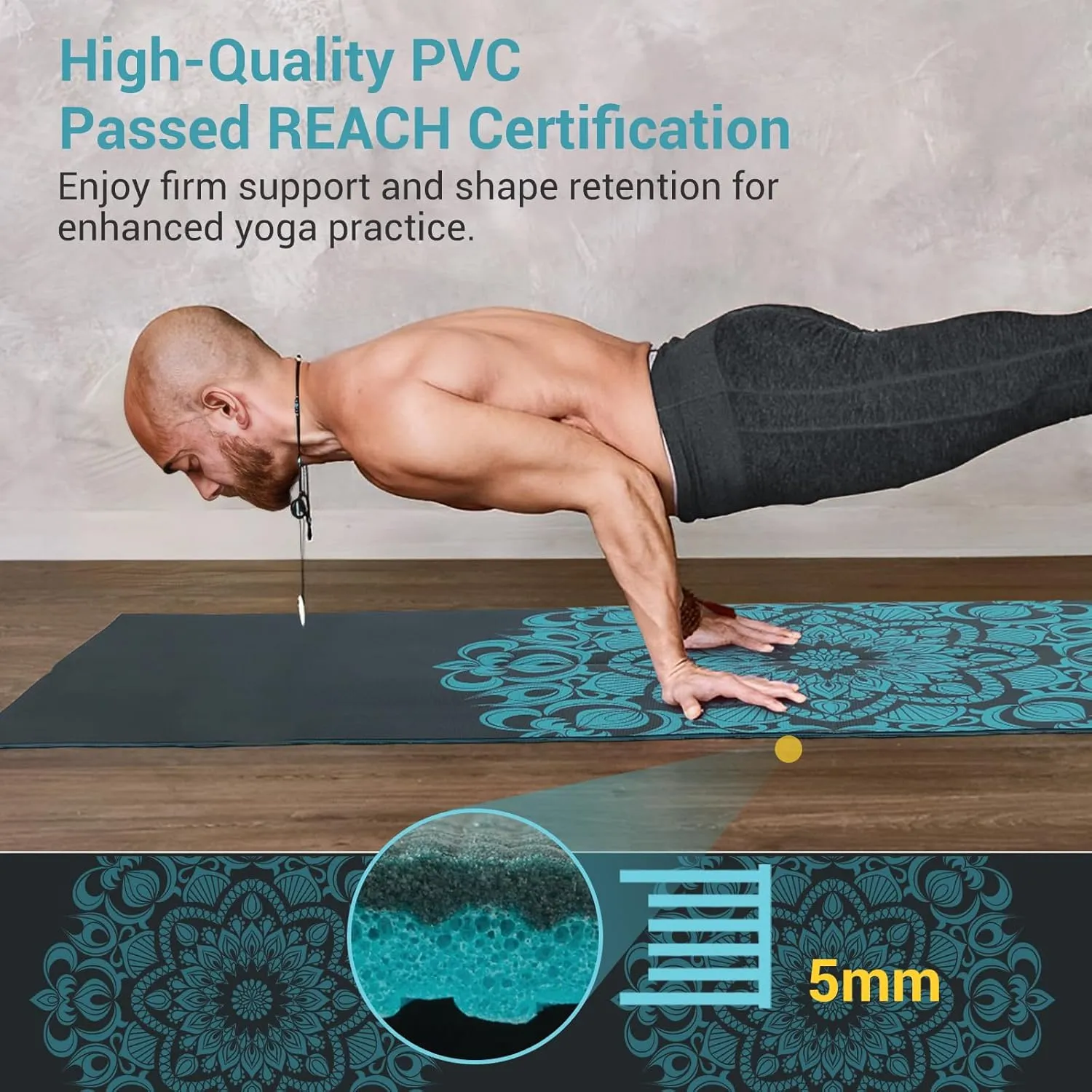 Avoalre Foldable Travel Yoga Mat Print | 5mm &6mm Thick Large Pilates Mat | Non-Slip High Density Floor Exercise Mat for Home Workout | Eco-Friendly Folding Fitness Mat for Women Men with Carrying Bag