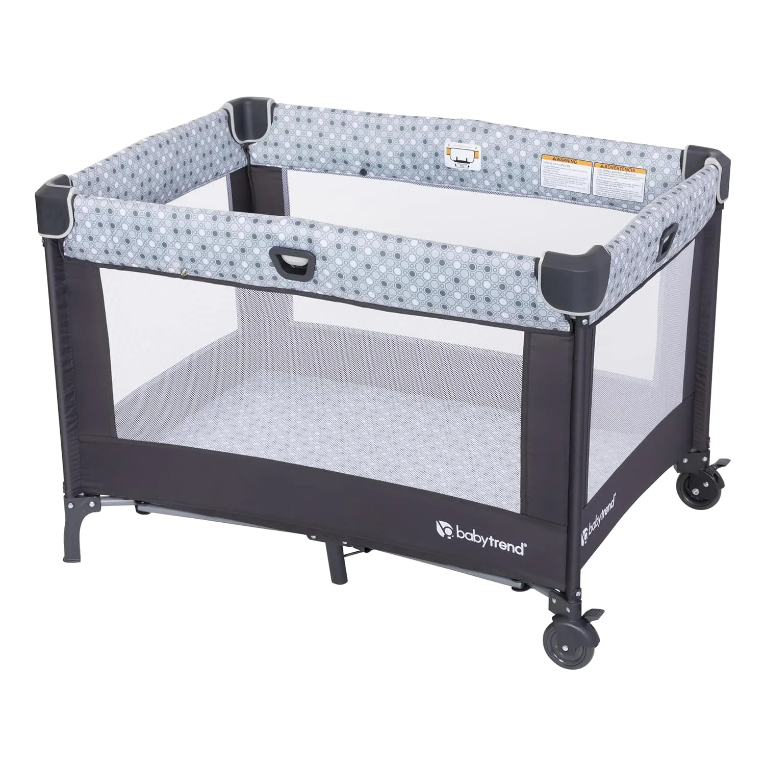 Baby Trend Nursery Den Playard with with Rocking Cradle, Snooze Pod, Flip Over Changer, Pebble Stone Grey