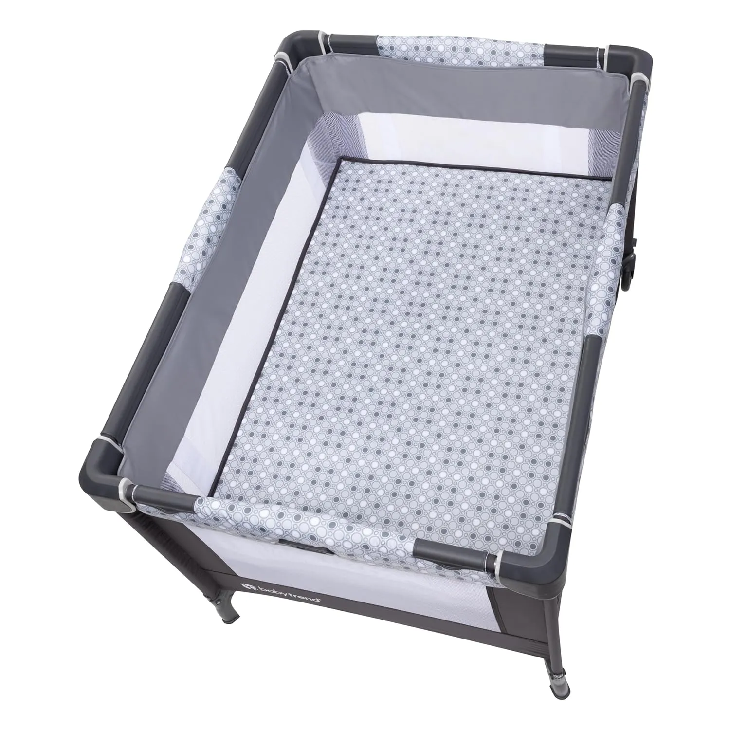 Baby Trend Nursery Den Playard with with Rocking Cradle, Snooze Pod, Flip Over Changer, Pebble Stone Grey