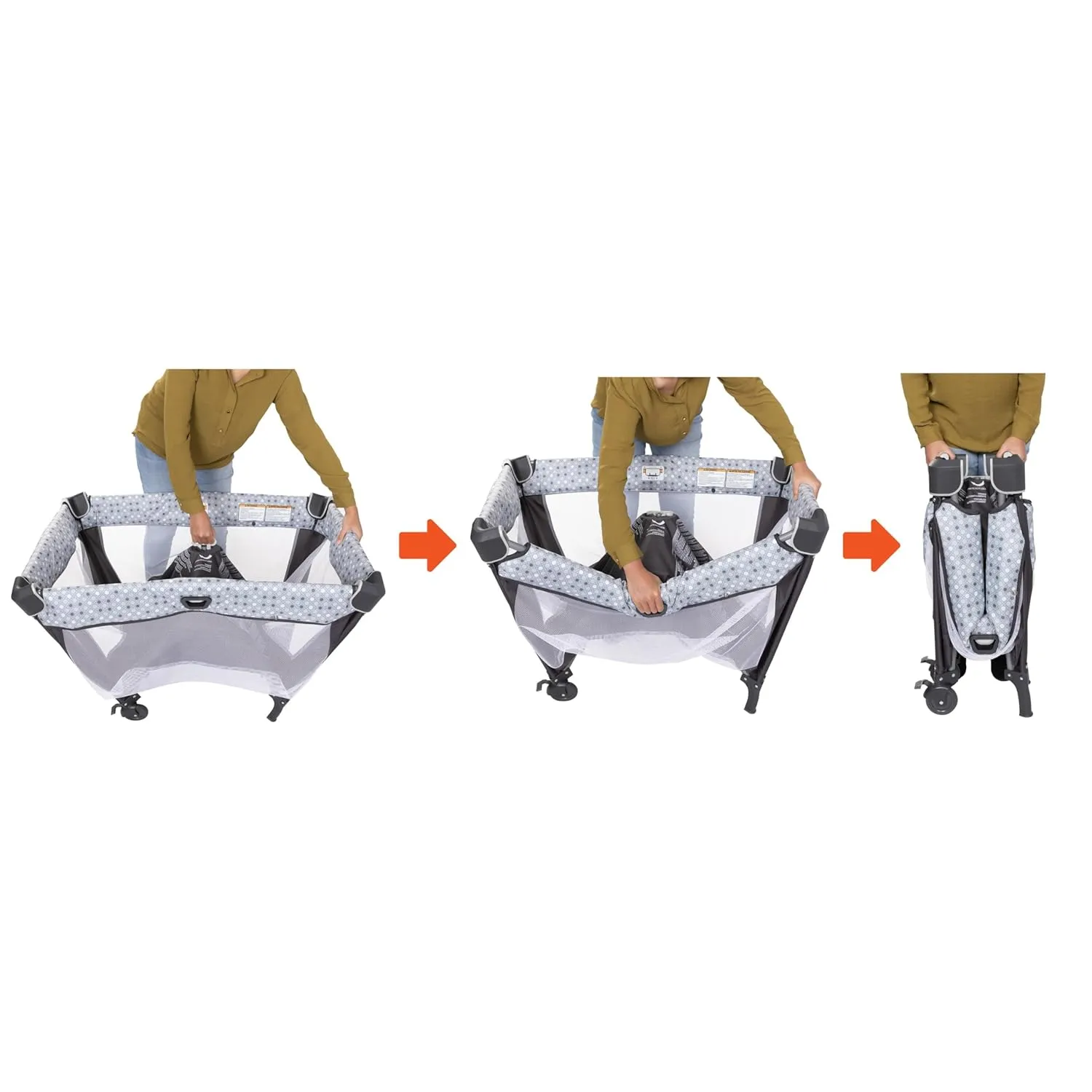 Baby Trend Nursery Den Playard with with Rocking Cradle, Snooze Pod, Flip Over Changer, Pebble Stone Grey