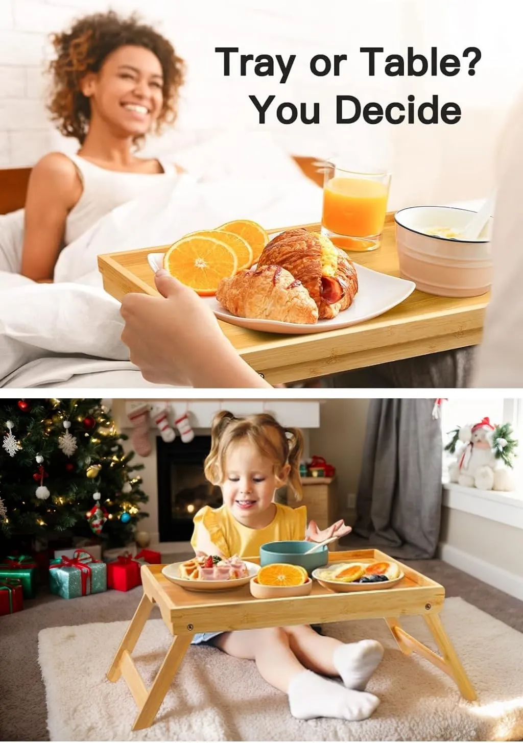 Bamboo Bed Tray Table with Foldable Legs, Breakfast Tray for Sofa, Bed, Eating, Working, Used As Laptop Desk Snack Tray by Pipishell