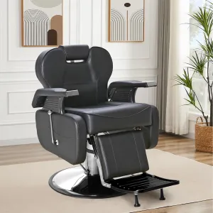 Barber Chairs for Barbershop, Heavy Duty Hydraulic Barber Chair 360° Swivel Reclining, Adjustable PU Leather Beauty Salon Chair for Barbershop Spa Black/Silver