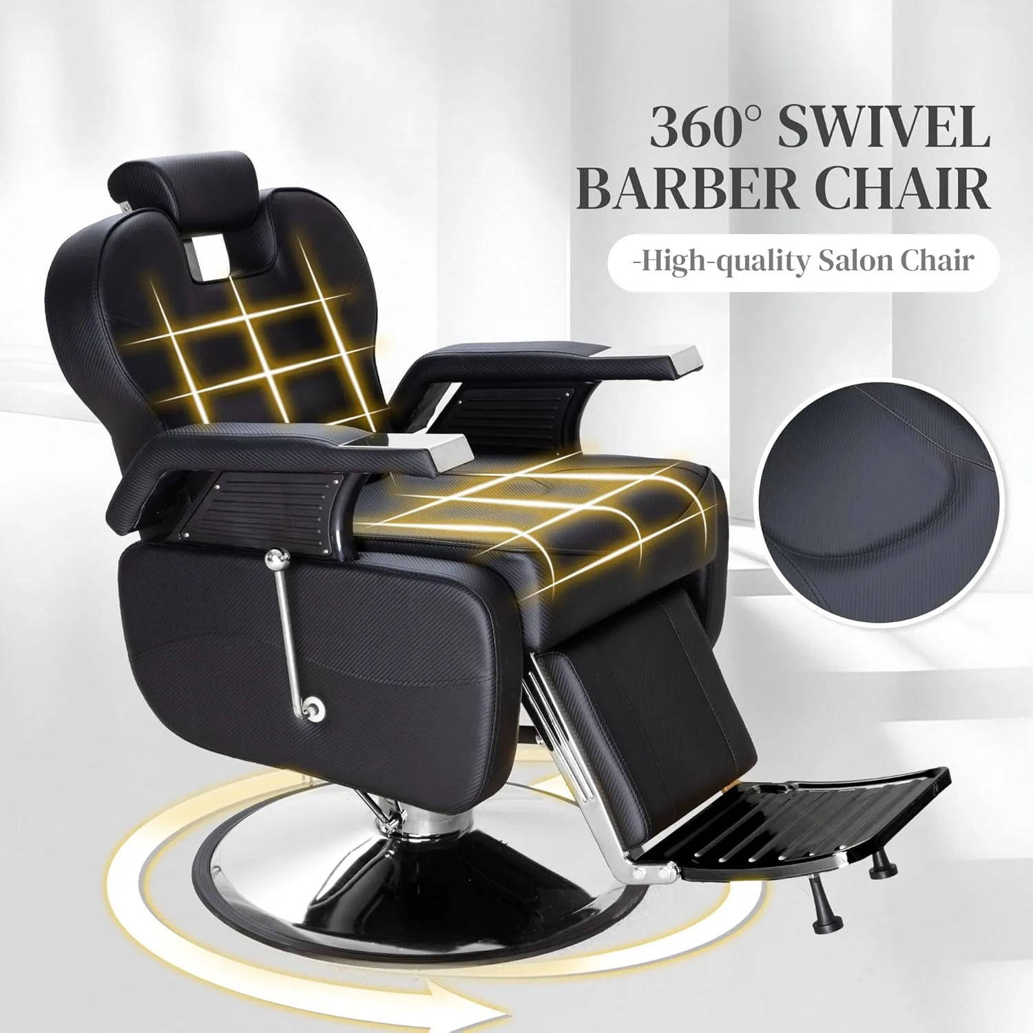 Barber Chairs for Barbershop, Heavy Duty Hydraulic Barber Chair 360° Swivel Reclining, Adjustable PU Leather Beauty Salon Chair for Barbershop Spa Black/Silver
