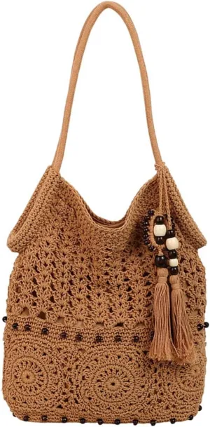 Beach Woven Crochet Bag for Women Straw Hobo Mesh Tote Knit Bags, for Daily Picnic Summer Holiday Travel Vacation