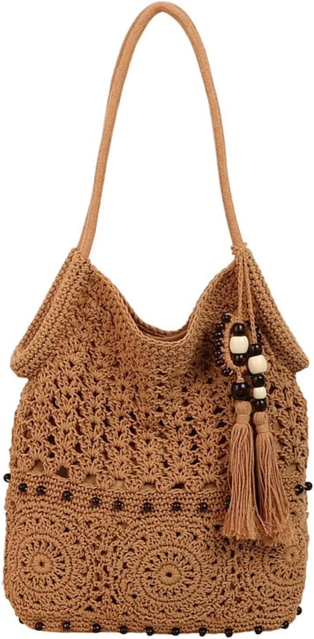 Beach Woven Crochet Bag for Women Straw Hobo Mesh Tote Knit Bags, for Daily Picnic Summer Holiday Travel Vacation
