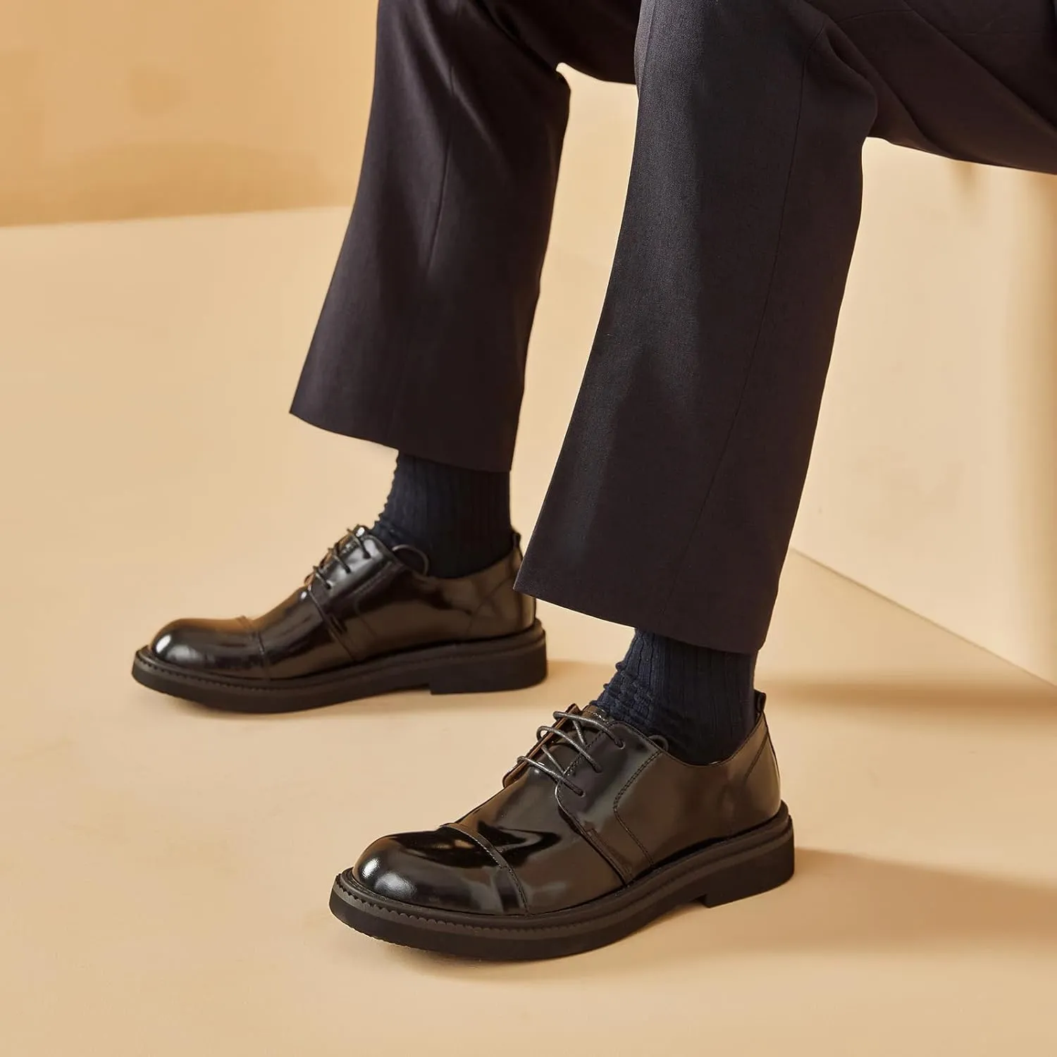 BEAU TODAY Mens Oxford Shoes, Business Dress Shoes for Men Lace-Up Formal Cap Toe Genuine Leather Men Derby Shoes Classic Casual Comfortable Oxfords