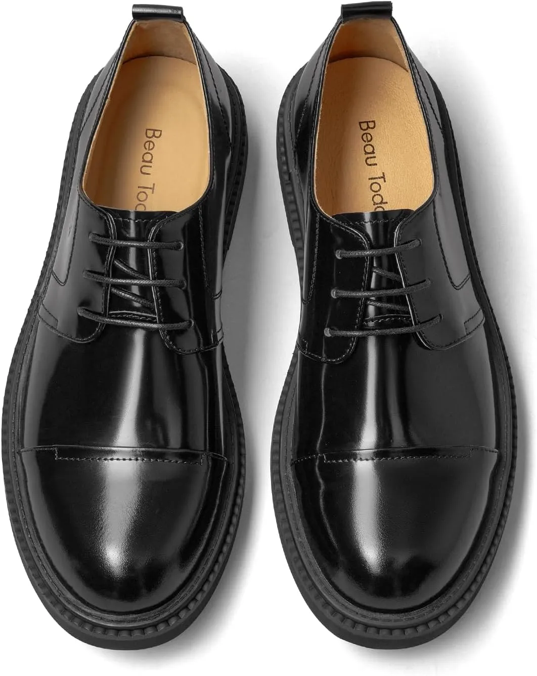 BEAU TODAY Mens Oxford Shoes, Business Dress Shoes for Men Lace-Up Formal Cap Toe Genuine Leather Men Derby Shoes Classic Casual Comfortable Oxfords