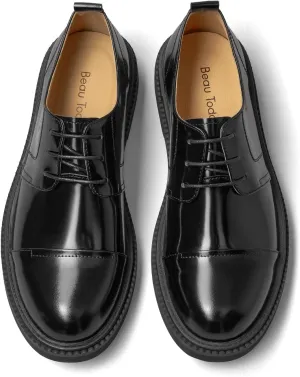 BEAU TODAY Mens Oxford Shoes, Business Dress Shoes for Men Lace-Up Formal Cap Toe Genuine Leather Men Derby Shoes Classic Casual Comfortable Oxfords
