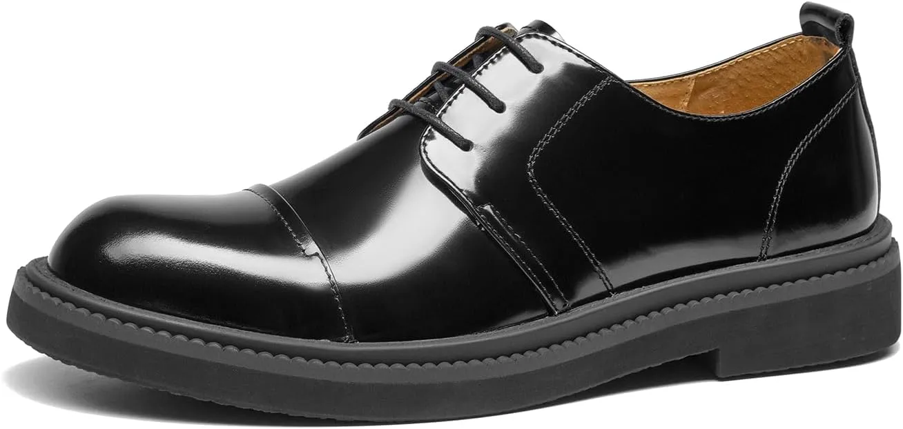 BEAU TODAY Mens Oxford Shoes, Business Dress Shoes for Men Lace-Up Formal Cap Toe Genuine Leather Men Derby Shoes Classic Casual Comfortable Oxfords