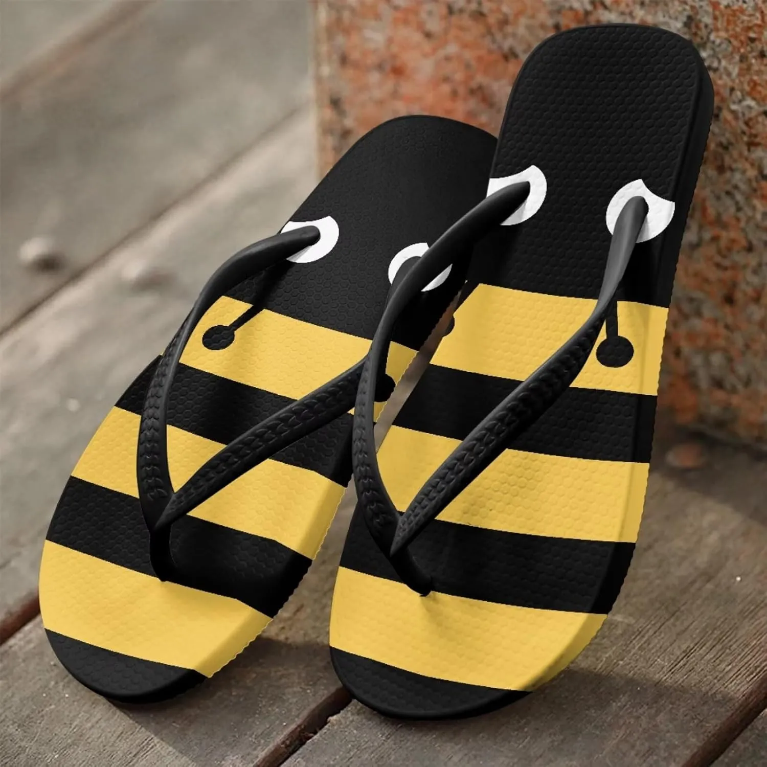 Bee Dragonfly Print Walking Flip Flops Shower Shoes for Women Beach Flat Sandals Thong Slippers