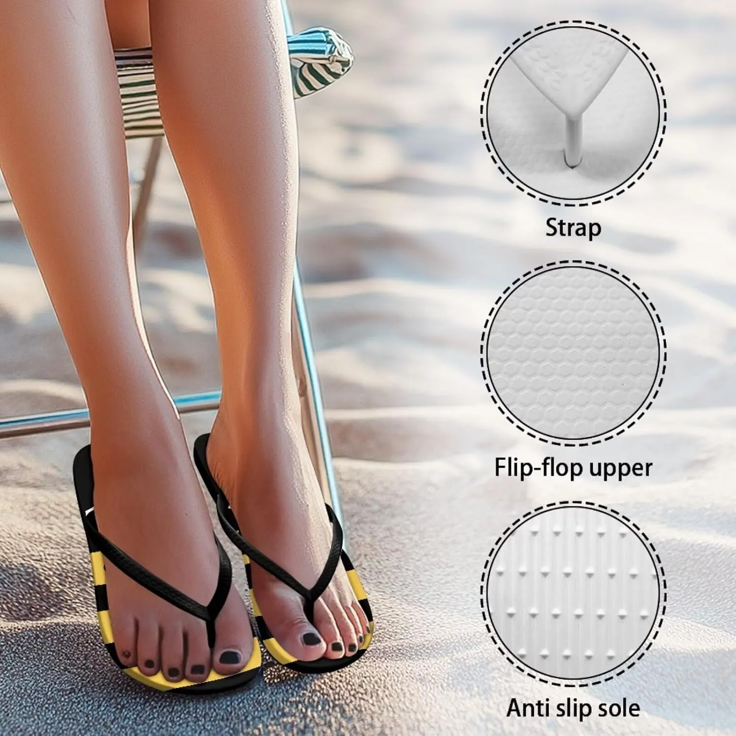 Bee Dragonfly Print Walking Flip Flops Shower Shoes for Women Beach Flat Sandals Thong Slippers