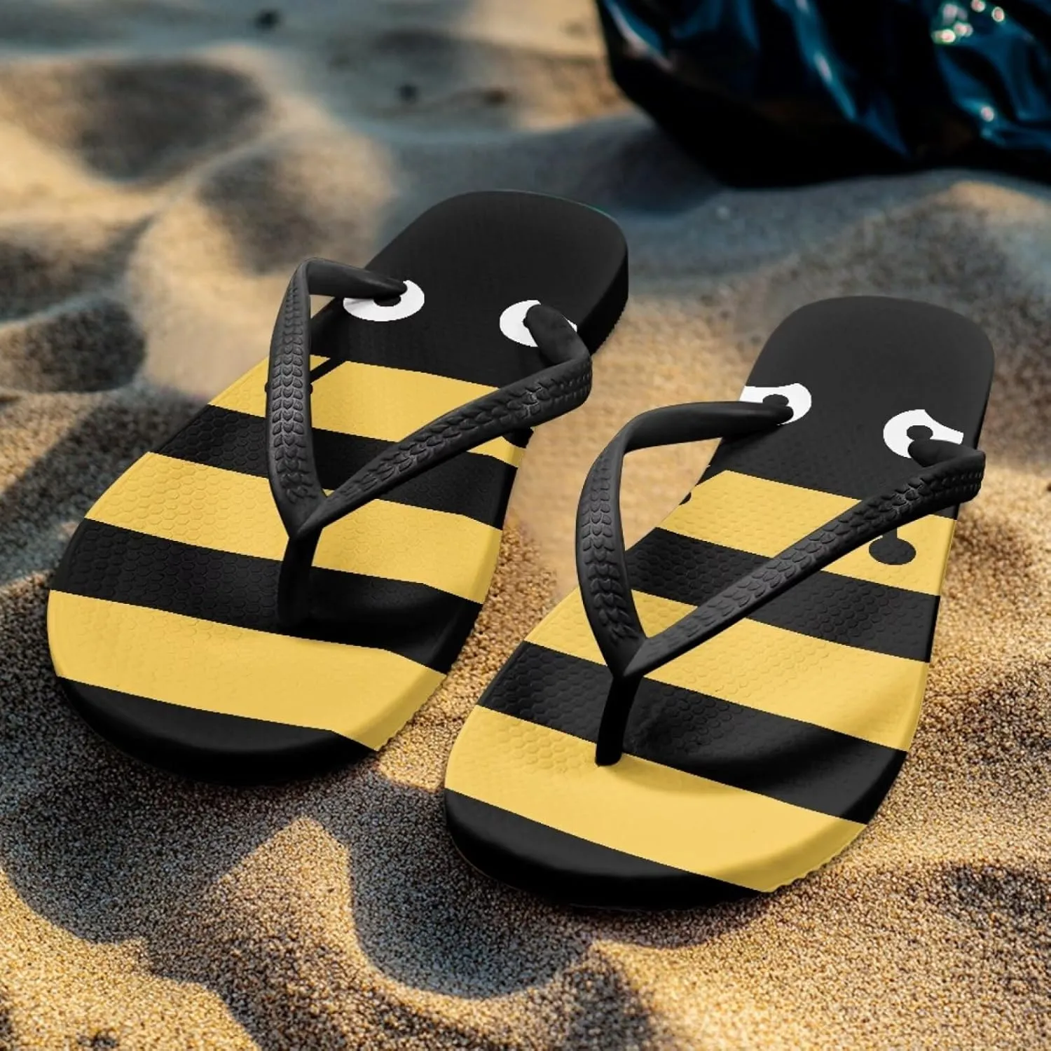 Bee Dragonfly Print Walking Flip Flops Shower Shoes for Women Beach Flat Sandals Thong Slippers