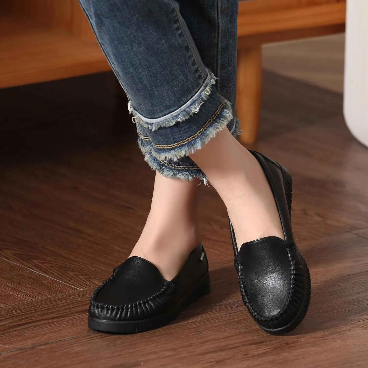 Bernal Loafers for Women Slip On Penny Loafers Hollow Out Breathable Slip On Flat Shoes Work Walking Shoes with Buckle