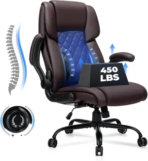 Big and Tall Office Chair 450lbs Heavy Duty Ergonomic Executive Desk Chair with Adjustable Lumbar Support High Back Home Computer Leather Chair with Adjustable Tilt Tention for Heavy People,Brown