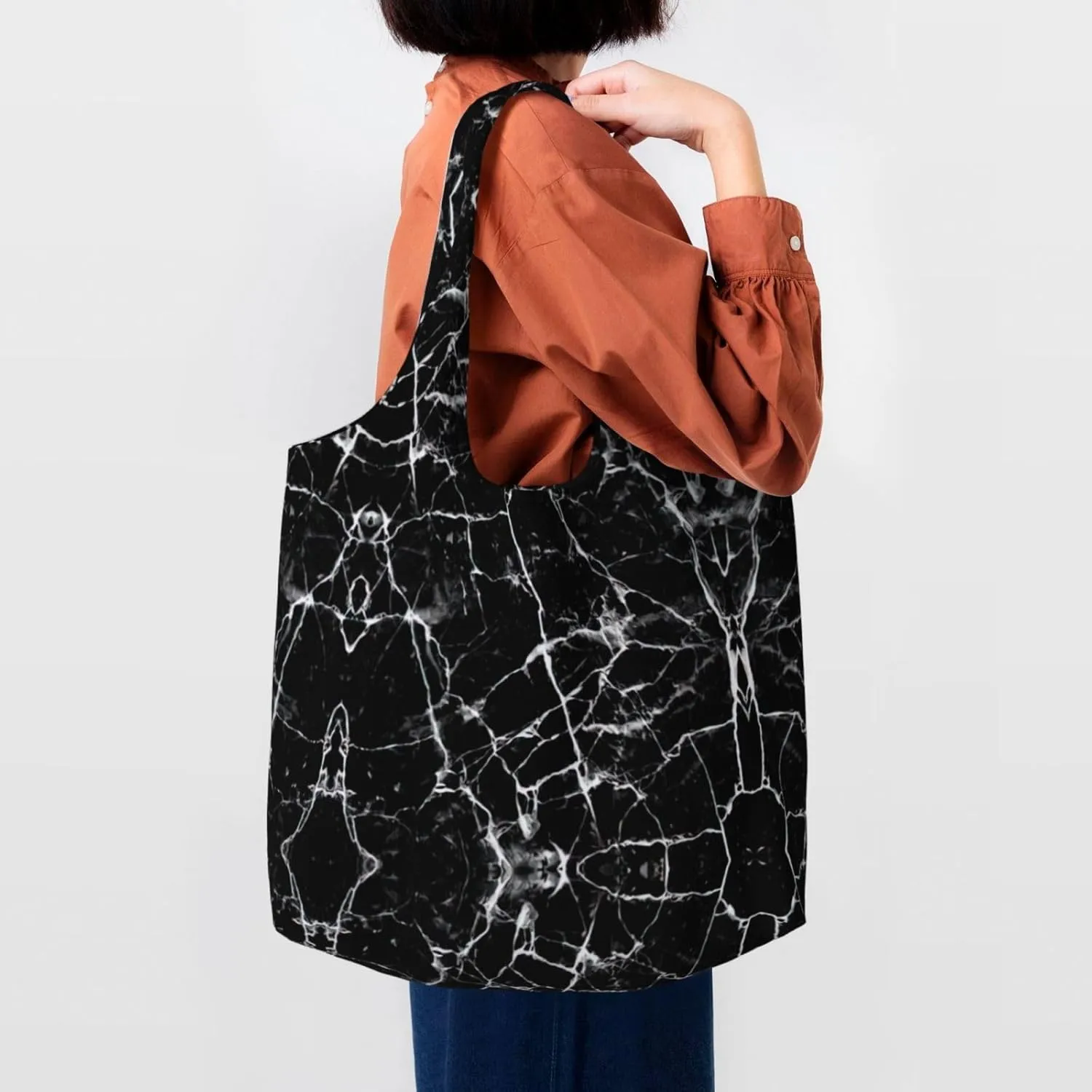 Black Gold Marble Print Tote Bags Reusable Grocery Bags Shopping Bags For Groceries Reusable Bags Foldable Shopping Bag
