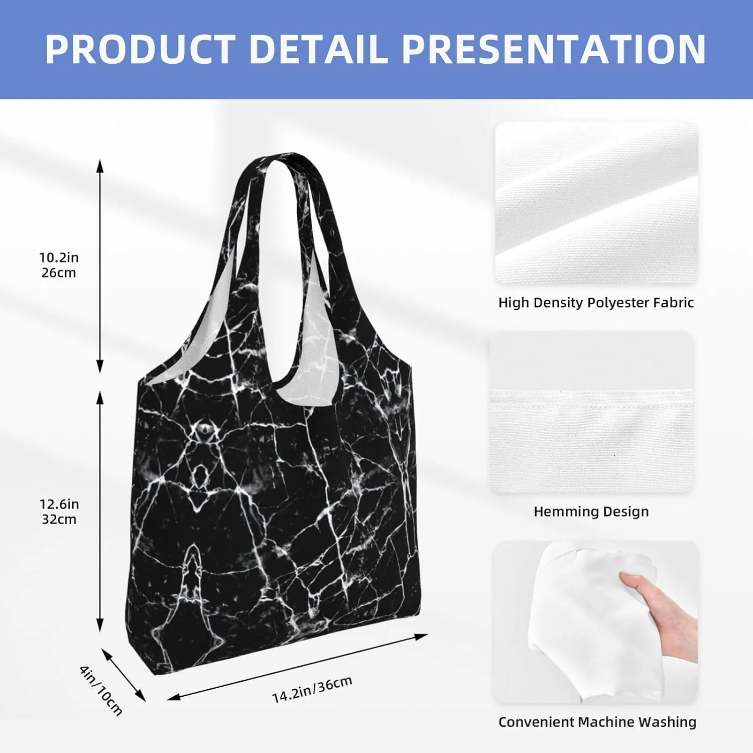 Black Gold Marble Print Tote Bags Reusable Grocery Bags Shopping Bags For Groceries Reusable Bags Foldable Shopping Bag