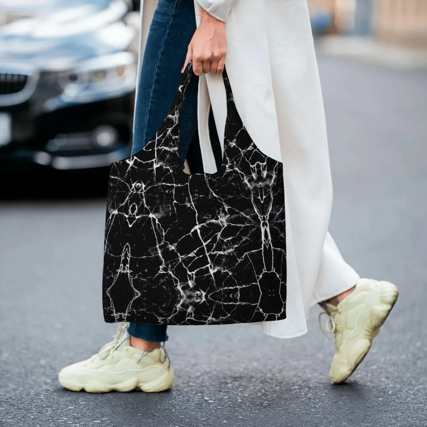 Black Gold Marble Print Tote Bags Reusable Grocery Bags Shopping Bags For Groceries Reusable Bags Foldable Shopping Bag
