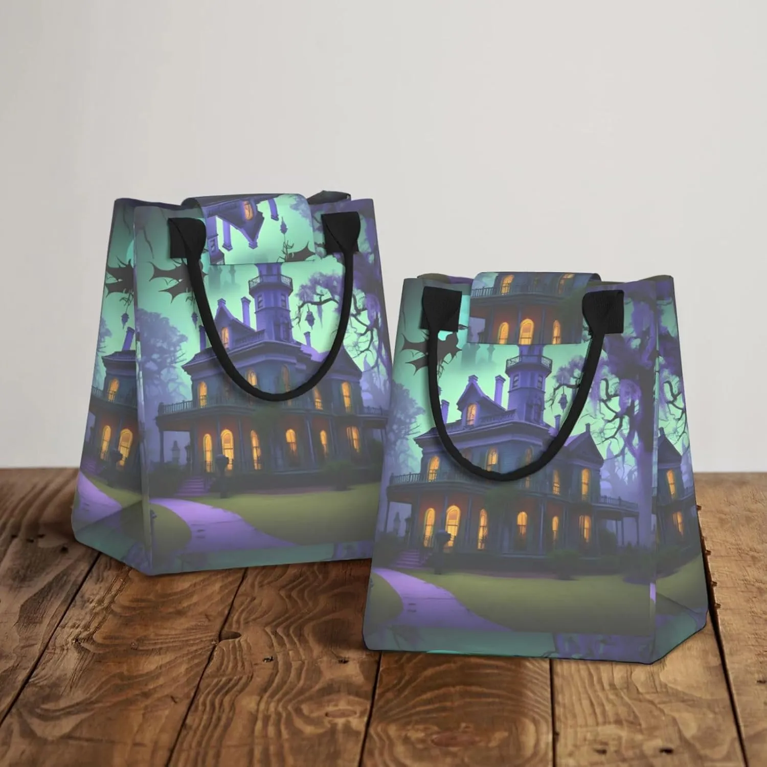 Black Haunted Mansion Reusable Lunch Box, Paper Bag Sandwich Carrier For Adults, Ideal For Office, Gym, Travel