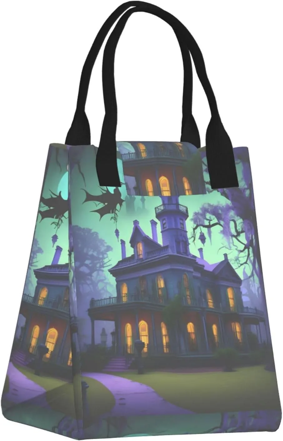 Black Haunted Mansion Reusable Lunch Box, Paper Bag Sandwich Carrier For Adults, Ideal For Office, Gym, Travel