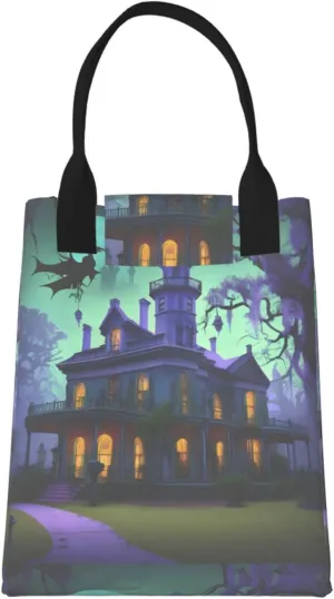 Black Haunted Mansion Reusable Lunch Box, Paper Bag Sandwich Carrier For Adults, Ideal For Office, Gym, Travel