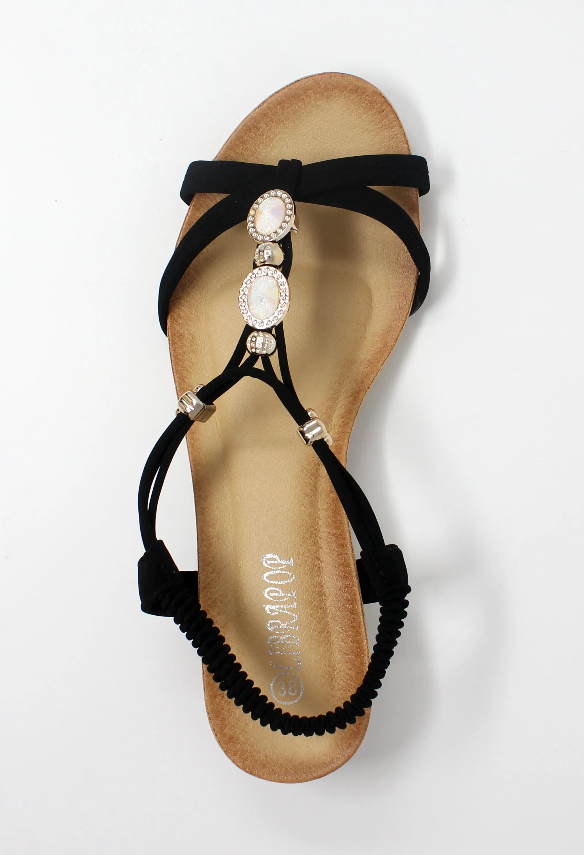 Black Lightweight T Strap Wedge Sandal