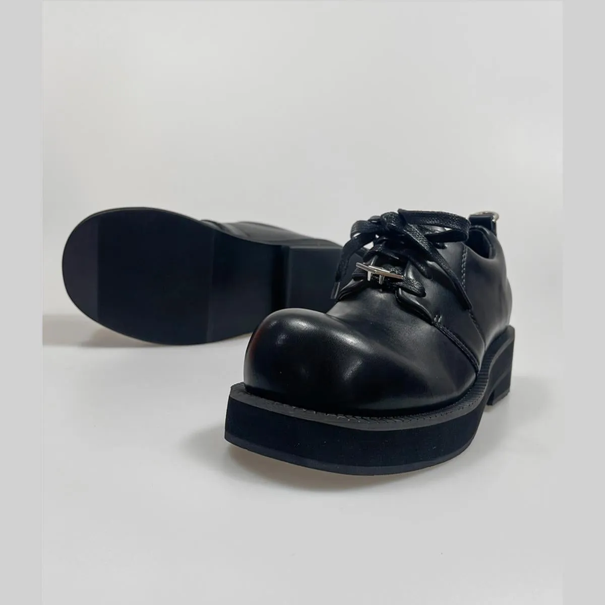 Black Metal Detail Chunky Derby Shoes
