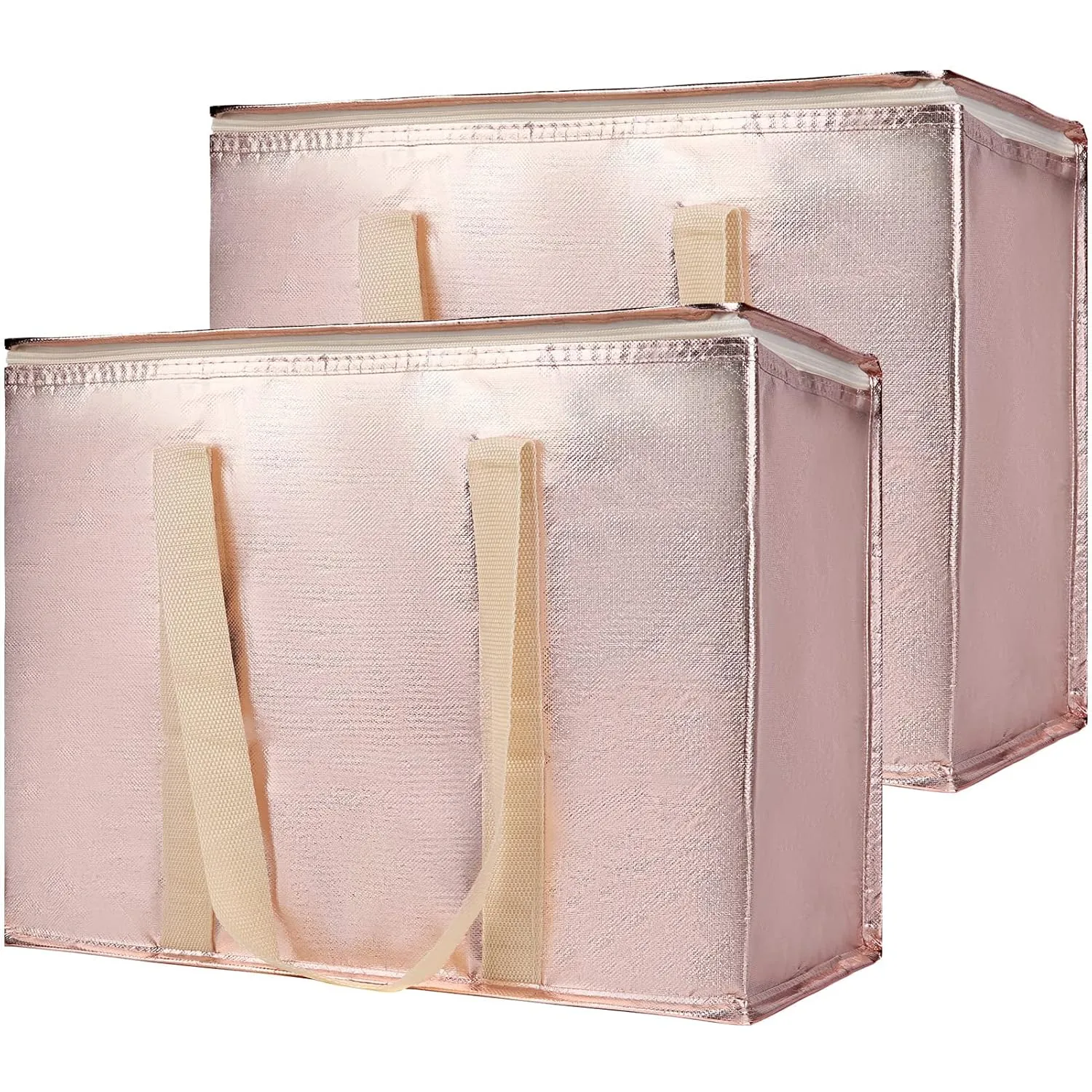 Bodaon 2-Pack Insulated Reusable Grocery Shopping Bag with Zippered Top, X-Large Frozen Foods Cold, Cooler Shopping Accessories, Insullated Bags, Insulated Food/Pizza Delivery Bag, Gold