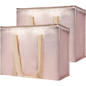 Bodaon 2-Pack Insulated Reusable Grocery Shopping Bag with Zippered Top, X-Large Frozen Foods Cold, Cooler Shopping Accessories, Insullated Bags, Insulated Food/Pizza Delivery Bag, Gold