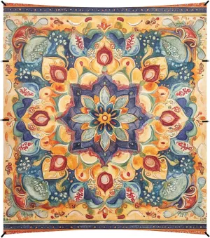 Bohemian Boho Vintage Mandala Style Flower Foldable Beach Canopy UPF50 Water-Resistant Portable Sun Shelter with Sturdy Poles, Sandbags and Shovel for Backyard and Camping